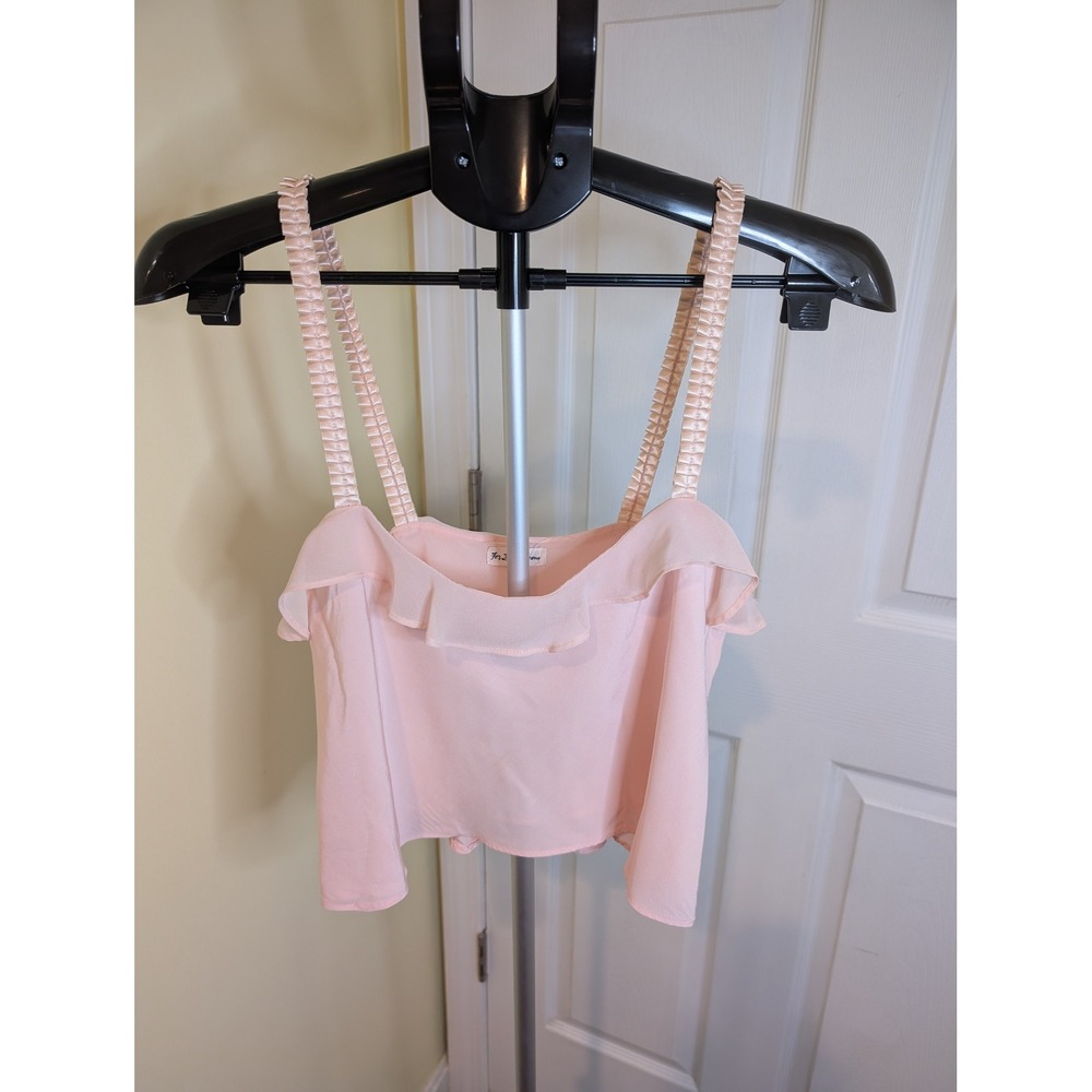 For Love & Lemons Camisole Women Size S Pink Ruffle‎ Pleated Strap Crop Top